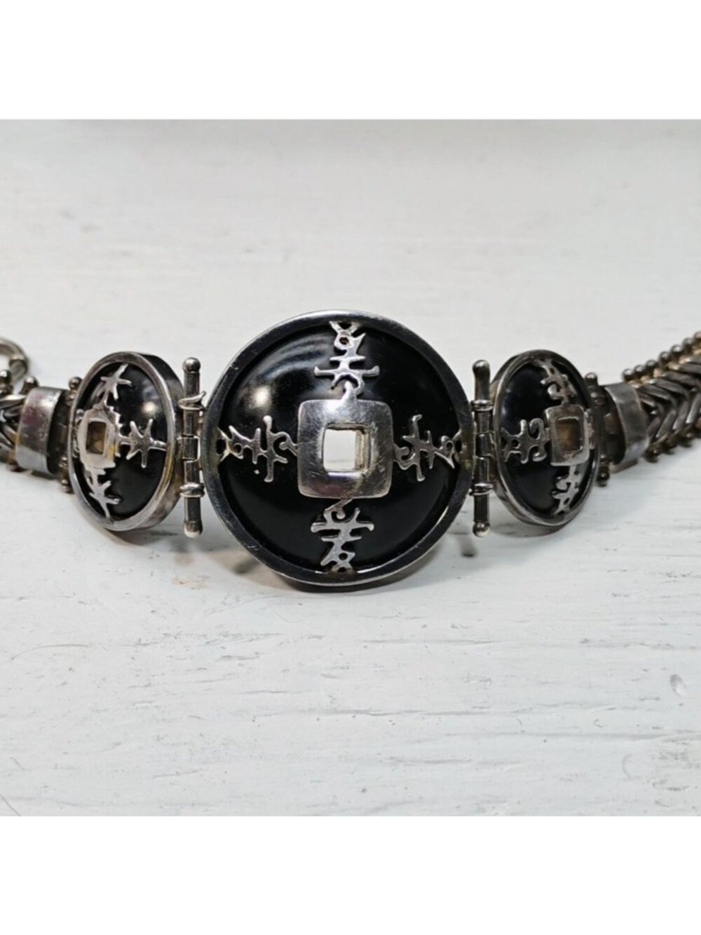 Jayne Cairns JCD 925 Sterling Silver Black Glass Chinese Characters Bracelet